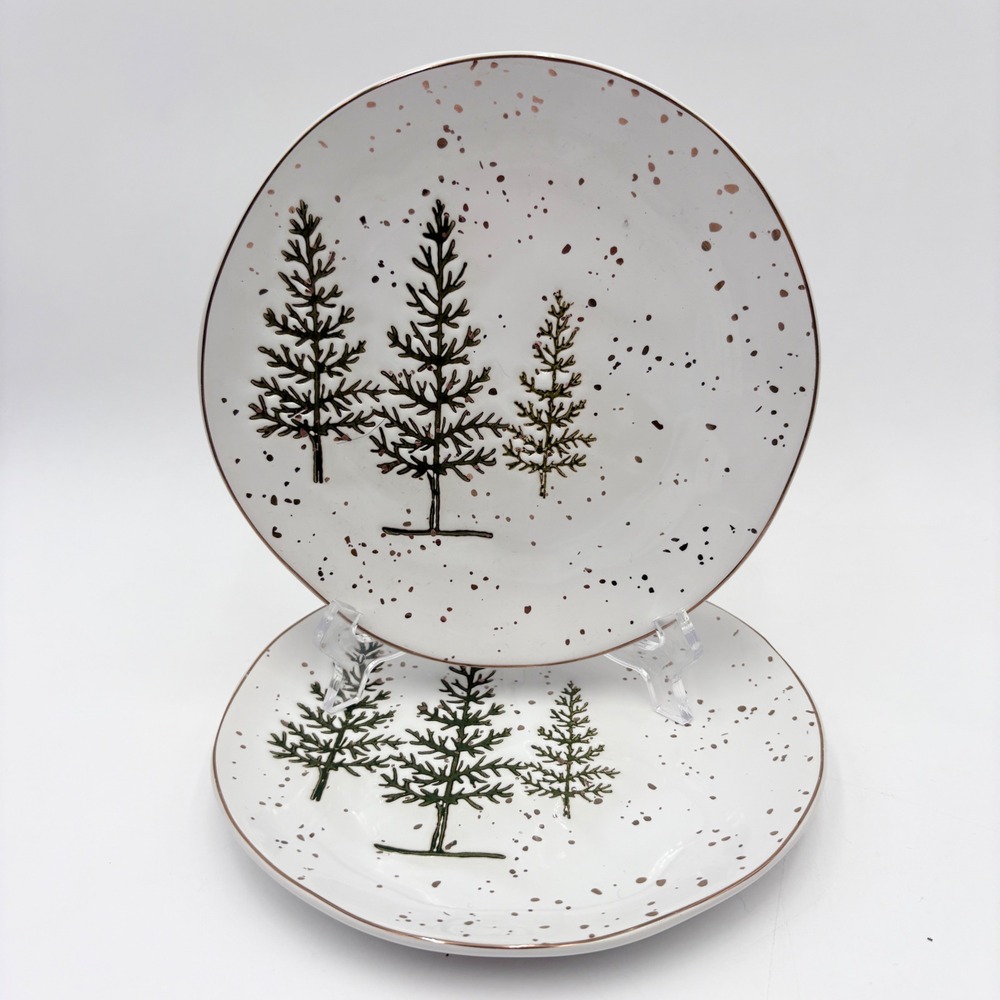 Speckled Dessert Salad Plate Set of 2 White Gold Trees Accent Dishes